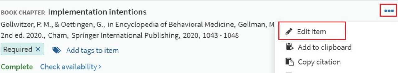 Ellipsis and edit item button in Reading List 